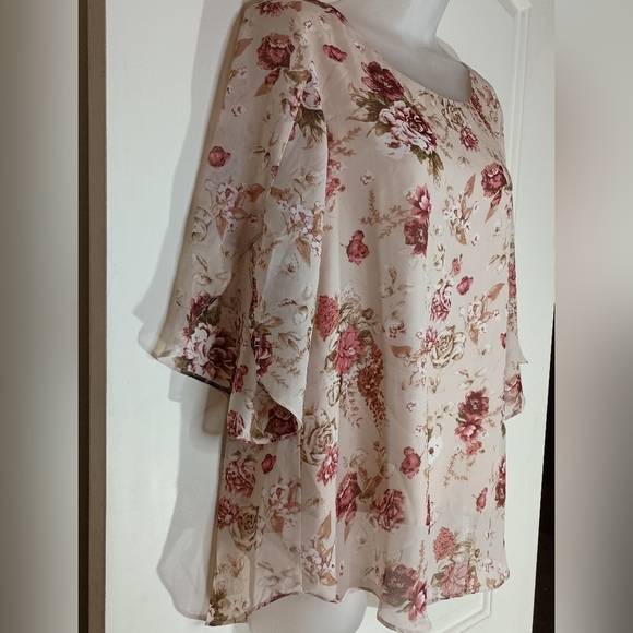 Cream Cottagecore Red Floral Feminine Boho NEINEIWU blouse Size S (#1,162) - Picture 7 of 9